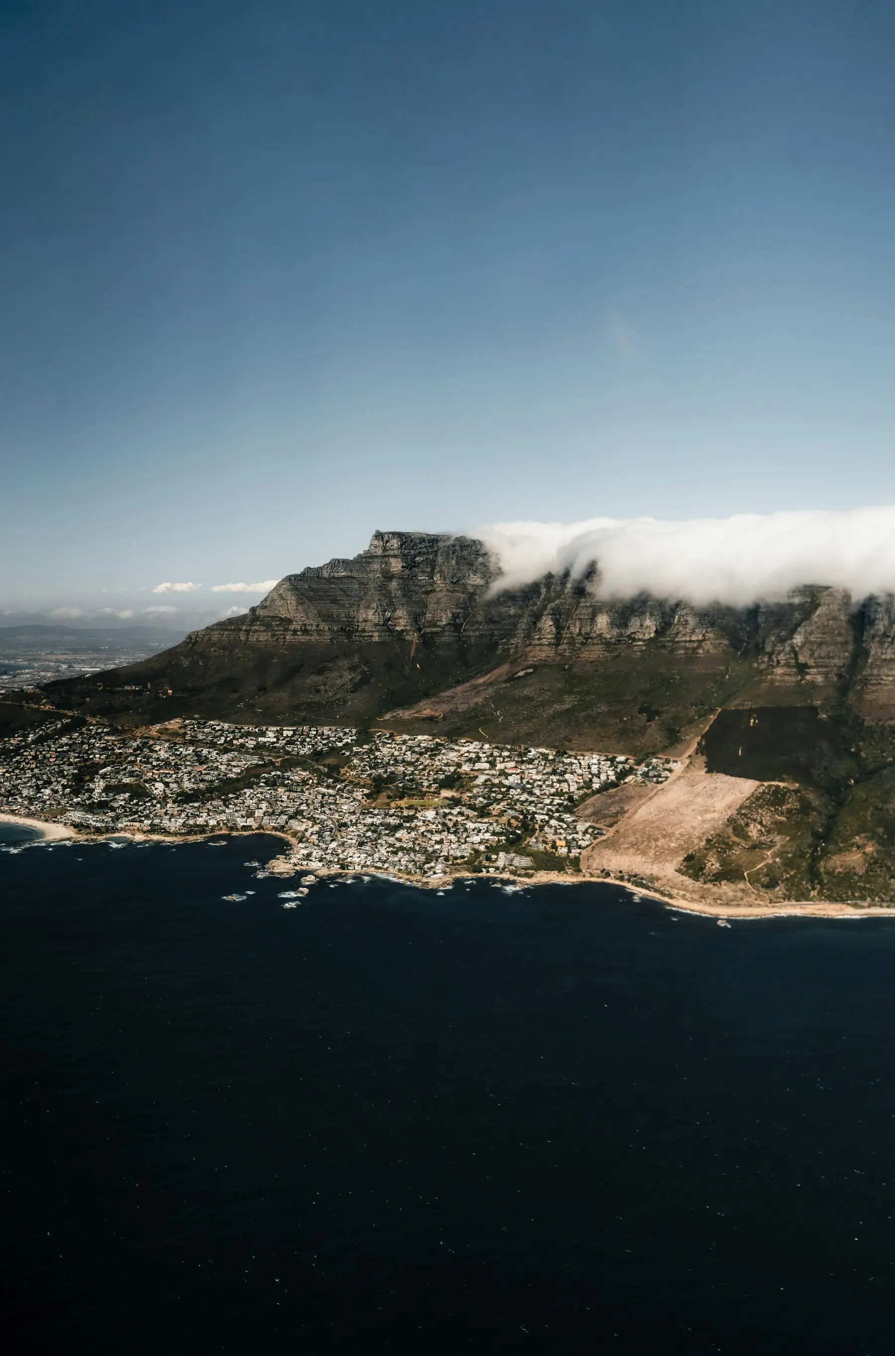 Cape Town coastline and Table Mountain from above